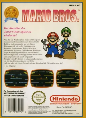 Mario Bros. (Europe) (PAL-MC-0, Classic Series) box cover back